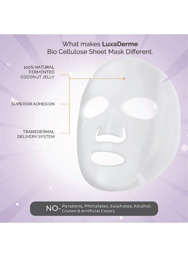 LuxaDerme Detox Bio Cellulose Face Sheet Mask With Antioxidants Acai Berry & Coq10 Serum. Reduces Toxins & Pollutants. Moisturize & Brighten. All Skin Types. 100% Fermented Coconut Jelly. (Pack Of 2) - Image 5