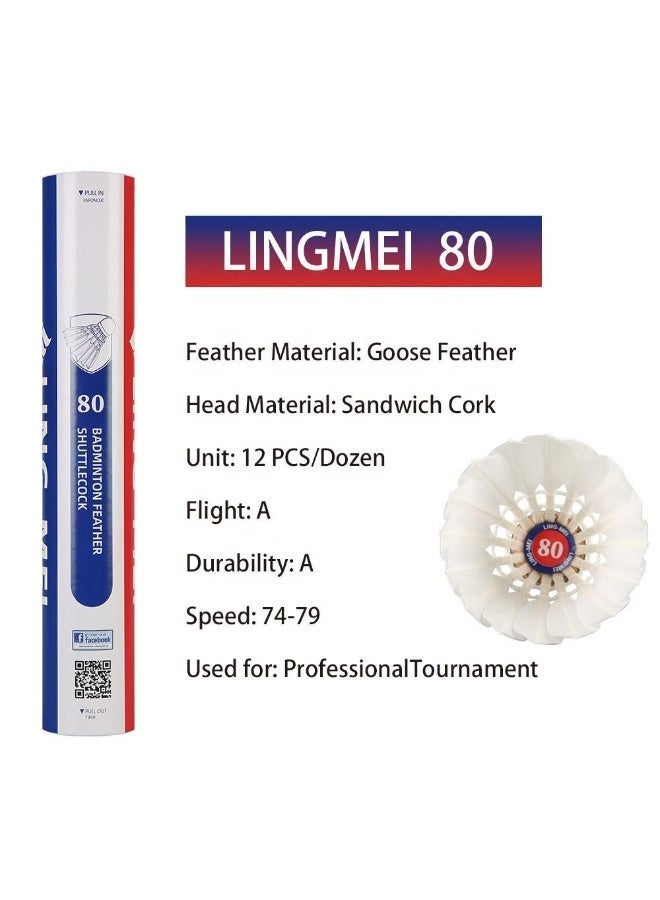 LING-MEI 80 Goose Feather Shuttlecock (White) - PACK OF 1 TUBE - Image 2