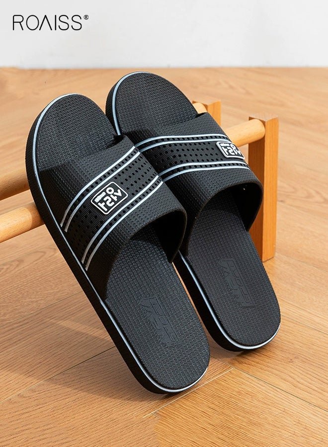 رويس نعال رجالية مضادة للانزلاق، نعال صيفية ناعمة مغطاة بأصابع القدم، أحذية منزلية متينة مصبوبة بحقن من مادة البولي فينيل كلوريد للاستخدام الداخلي/الخارجي، نعال أنيقة كبيرة الحجم كاجوال، لون أسود - Image 1
