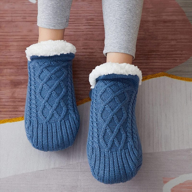 woobles 2 Pairs Woven and Velvet Indoor Socks Slippers, Womens Sherpa Non-Slip Fuzzy Cozy Slipper Socks with Grippers 2pairs B - Image 2