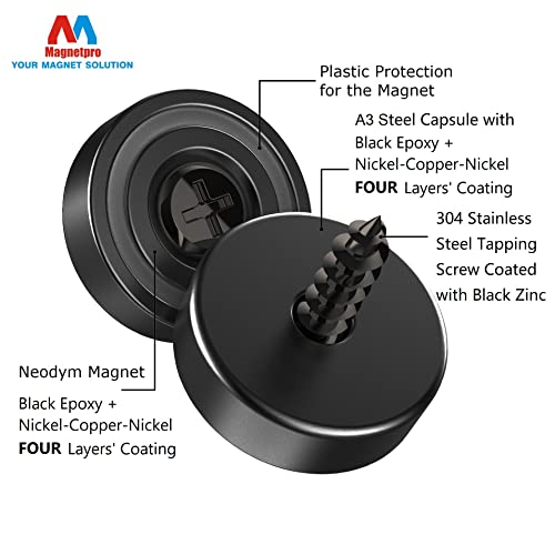 Magnetpro 12 Neodymium Magnets 25 LB Force Size 079028 Steel Capsule Black Pot Magnets with Counterparts and Screws - Image 3