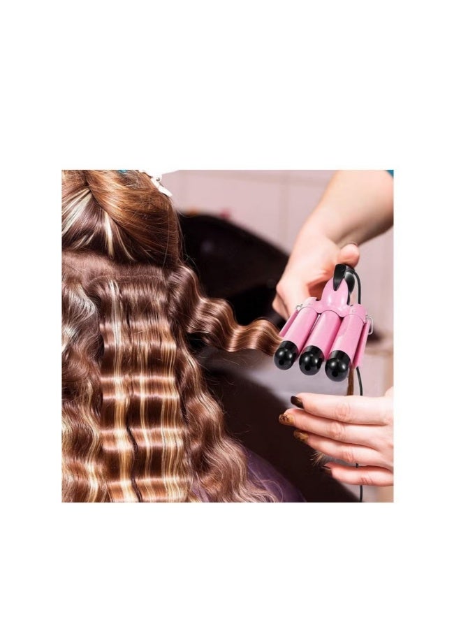 3 Barrel Curling Iron Hair Crimper 22mm Professional Hair Curling Wand with Two Temperature Control Fast Heating Portable Crimpers for Waving Hair (Pink) - Image 5