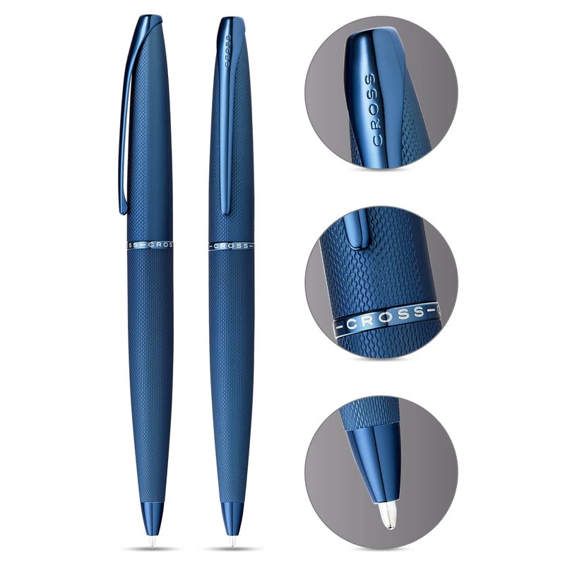 Cross ATX Refillable Ballpoint Pen Presented in a Luxury Gift Box - Medium Point, Black Ink, Sandblasted Dark Blue - Image 2