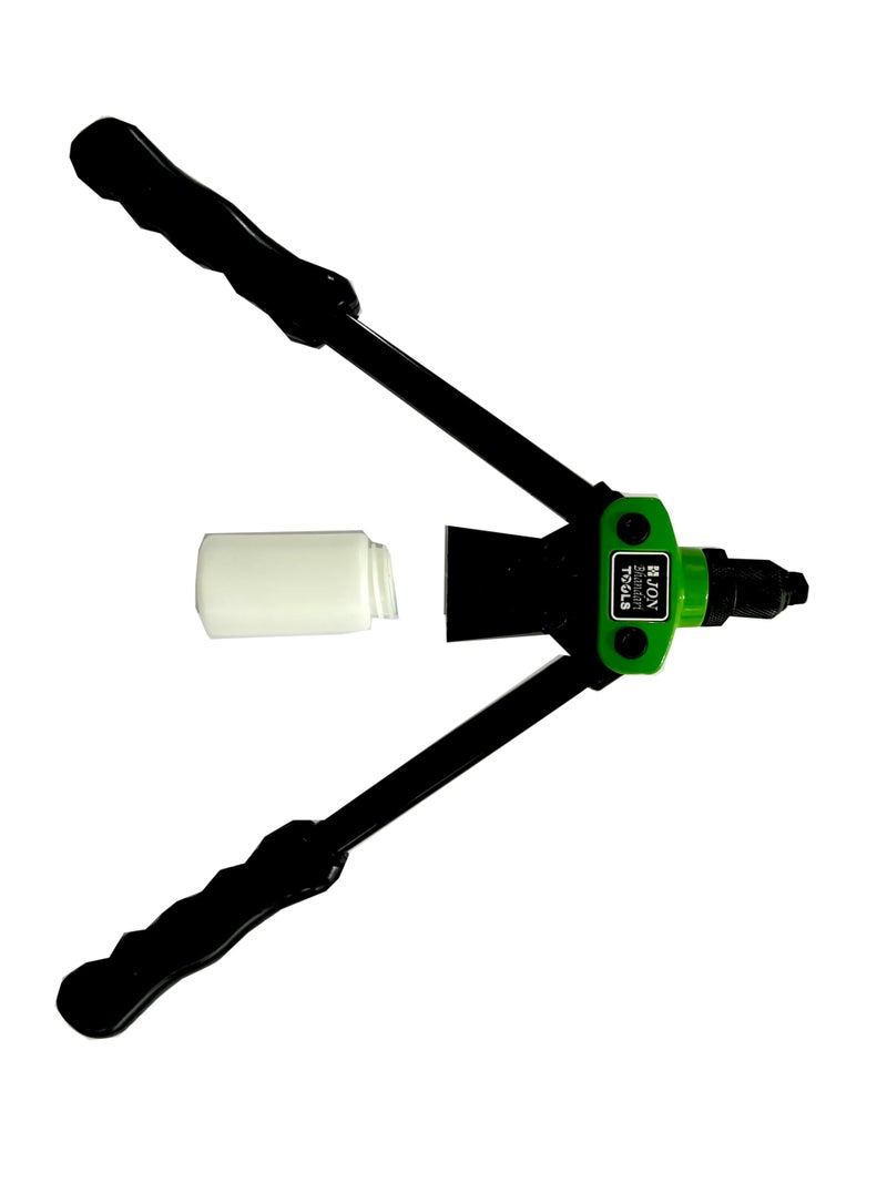Jon Bhandari Tools 12” (300mm) Heavy-Duty Hand Riveter | Manual Rivet Gun with 3 Nosepieces (3.2mm, 4mm, 4.8mm) & Spent Rivet Collection Bottle | Double Grip Design for Metal, Plastic & DIY Use - Image 3