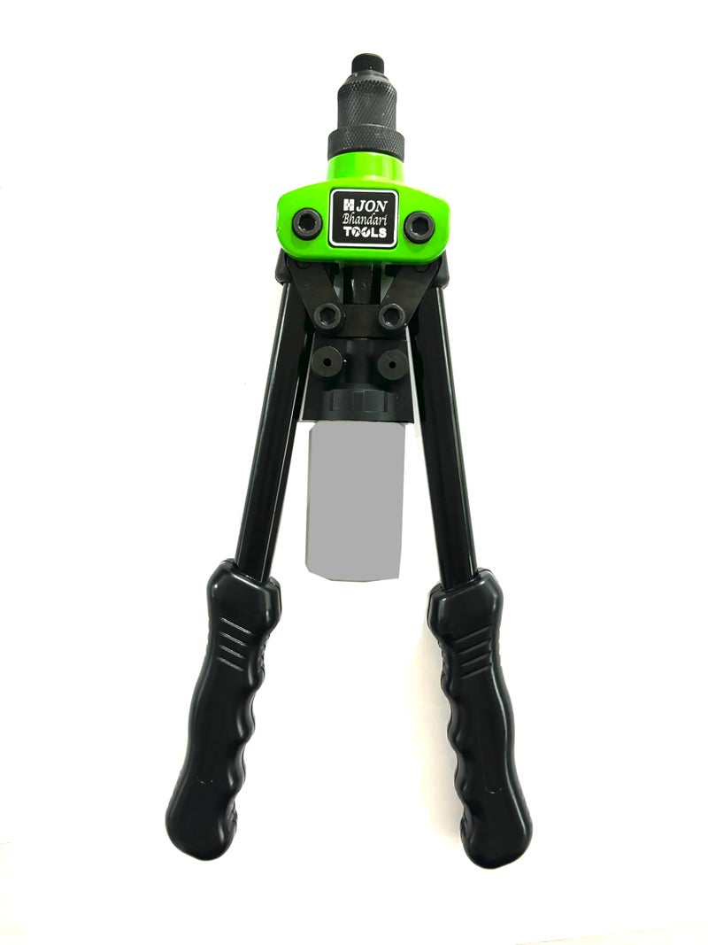 Jon Bhandari Tools 12” (300mm) Heavy-Duty Hand Riveter | Manual Rivet Gun with 3 Nosepieces (3.2mm, 4mm, 4.8mm) & Spent Rivet Collection Bottle | Double Grip Design for Metal, Plastic & DIY Use - Image 5