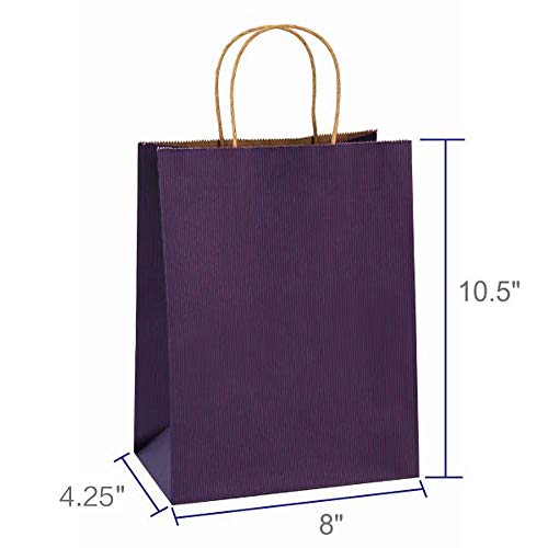 BagDream Gift Bags 8x4.25x10.5 Inches 100Pcs Purple Kraft Paper Bags with Handles Bulk, for Shopping, Retail, Merchandise, Party Favor, Craft, 100% Recyclable Paper Gift Sacks - Image 2