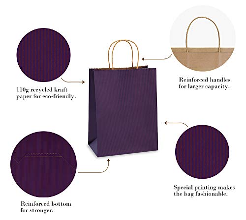 BagDream Gift Bags 8x4.25x10.5 Inches 100Pcs Purple Kraft Paper Bags with Handles Bulk, for Shopping, Retail, Merchandise, Party Favor, Craft, 100% Recyclable Paper Gift Sacks - Image 3