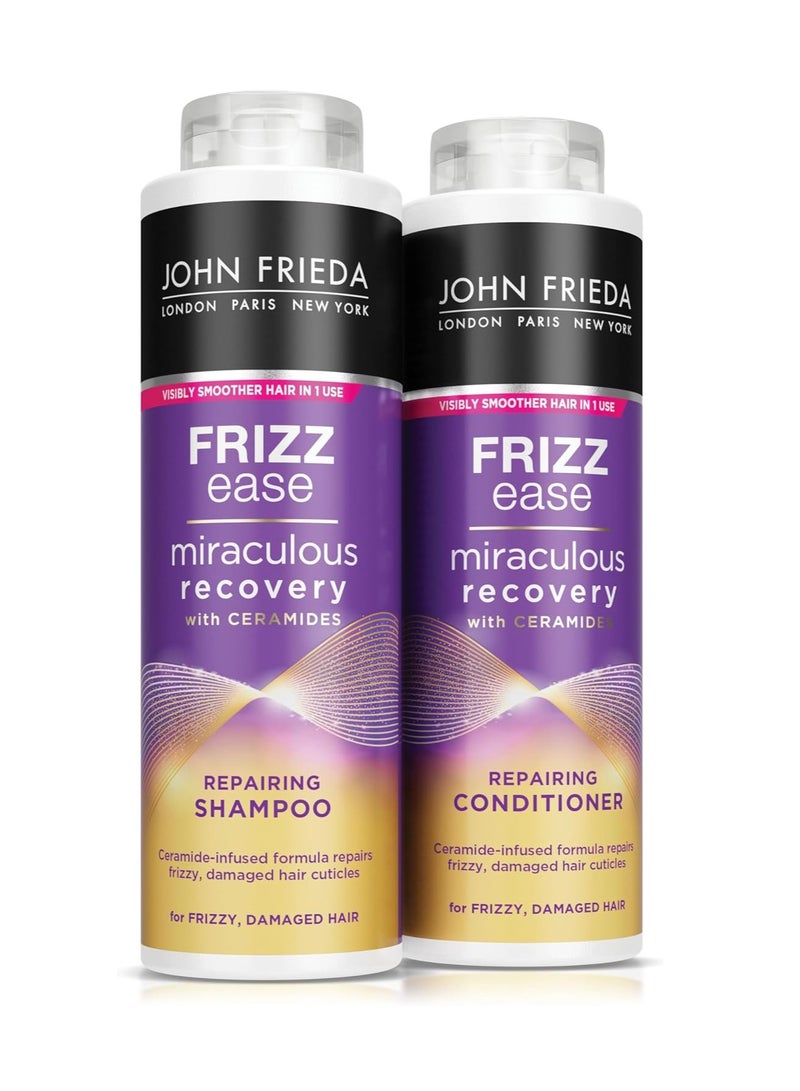 جون فريدا مجموعة شامبو وبلسم فريز إيز ميراكيولوس ريكوفيري عبوة مزدوجة 2 × 500 مل مجموعة شامبو وبلسم لإصلاح وتنعيم الشعر الجاف والتالف - Image 1
