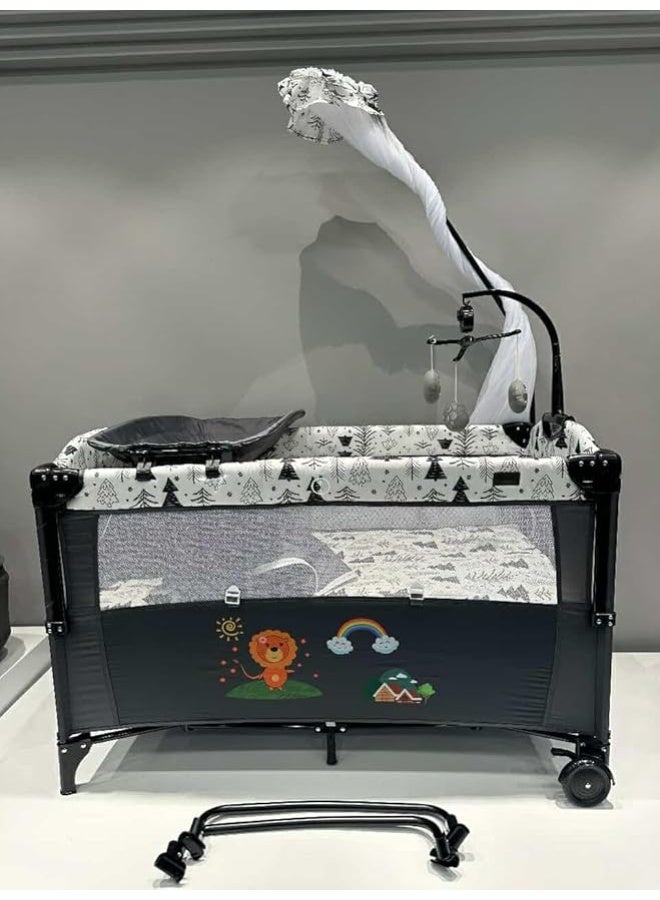 بورباي سرير اطفال حديث من بورباي مع طاولة تغيير وناموسية متعدد الالوان