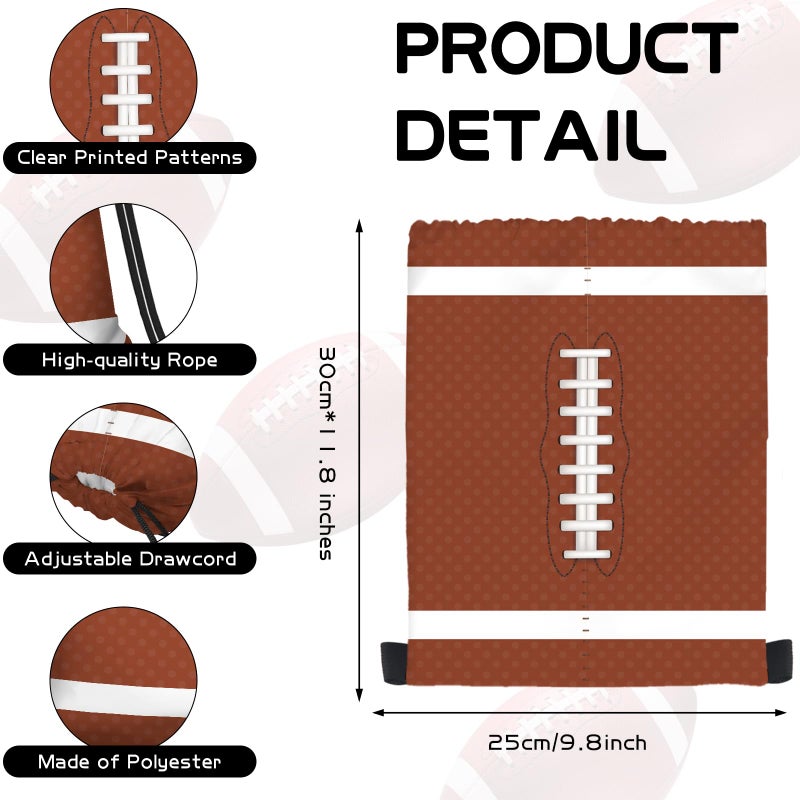 KERINGO 16 Pack Superbowl Party Decorations Football Drawstring Gift Bags Football Party Decorations for Kids Football Snack Goodie Treat Bag for Football Themed Birthday Sports Party Gift,9.8 x 11.8 Inches - Image 2
