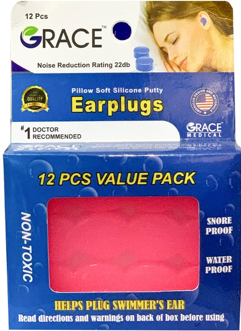 Grace Earplugs for Adults, 12 Pieces - Multi Color Silicone 