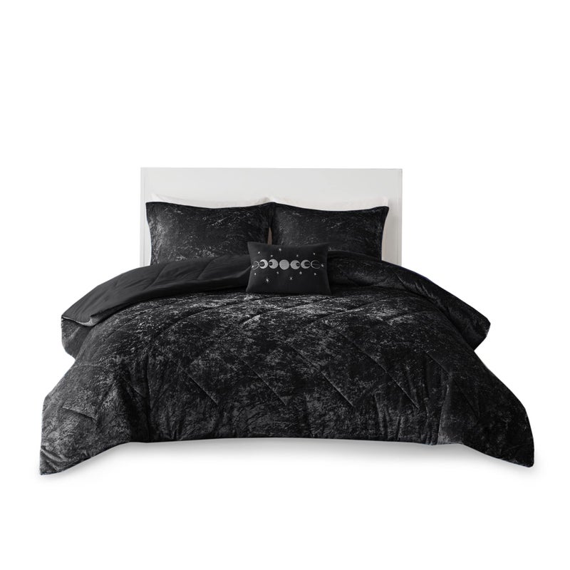Intelligent Design Queen Duvet Cover Set Velvet Queen Duvet Set Luxury Diamond Quilting Black Duvet Cover Fluffy Duvet Cover with Decorative Pillow and 2 Shams 4 Pieces Black FullQueen