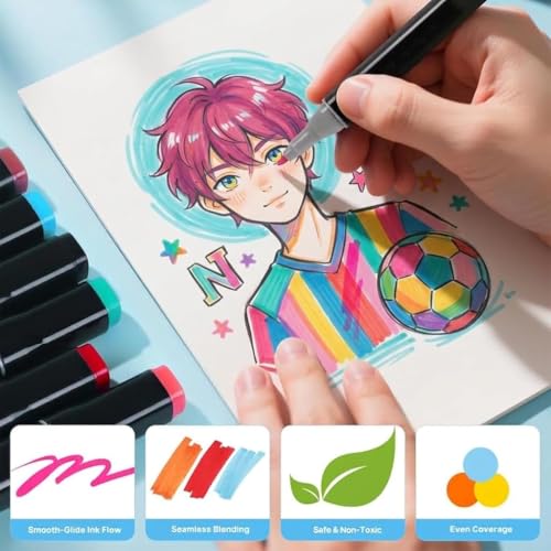 ABOUT SPACE Dual Tip Alcohol Markers-60 Colours with Carrying Case for Sketching Calligraphy Drawing- Odorless, Non-Toxic, Acid-Free Twin Head Colouring Marker for Kids Birthday Return Gift - Image 5