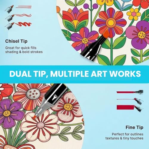 ABOUT SPACE Dual Tip Alcohol Markers-60 Colours with Carrying Case for Sketching Calligraphy Drawing- Odorless, Non-Toxic, Acid-Free Twin Head Colouring Marker for Kids Birthday Return Gift - Image 4