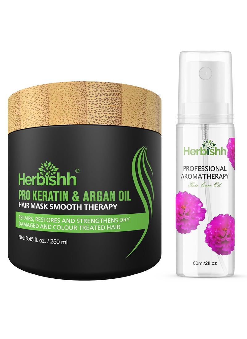 Herbishh - Herbishh H2 Combo (Condition + Hair Growth) Pro Keratin Hair Mask 250 gm and Essential Flower Hair Oil 60ml for Men & Women | Combo for Dry & Weak Hair - Image 1