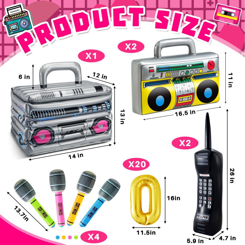 Cunhill 29 Pcs 80s 90s Party Decorations Include Inflatable Boom Box Beverage Cooler 20 Gold Foil Chain Balloons 2 Mobile Phones 2 Radio Boombox 4 Microphones for Hip Hop Theme Supplies Cosplay Props - Image 3
