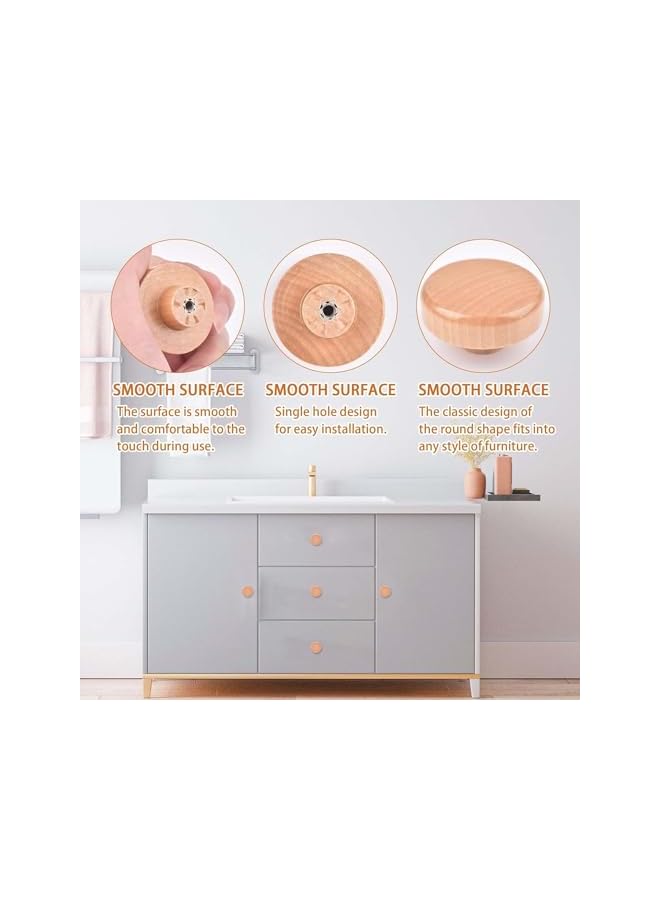 S-TOP Wooden Drawer Knobs, 8 PCS Wooden Knobs for Dresser, Flat Top Round Wood Drawer Pulls, Wooden Cabinet Knobs with Screw for Drawer Wardrobe Dresser, Cupboard - Image 2