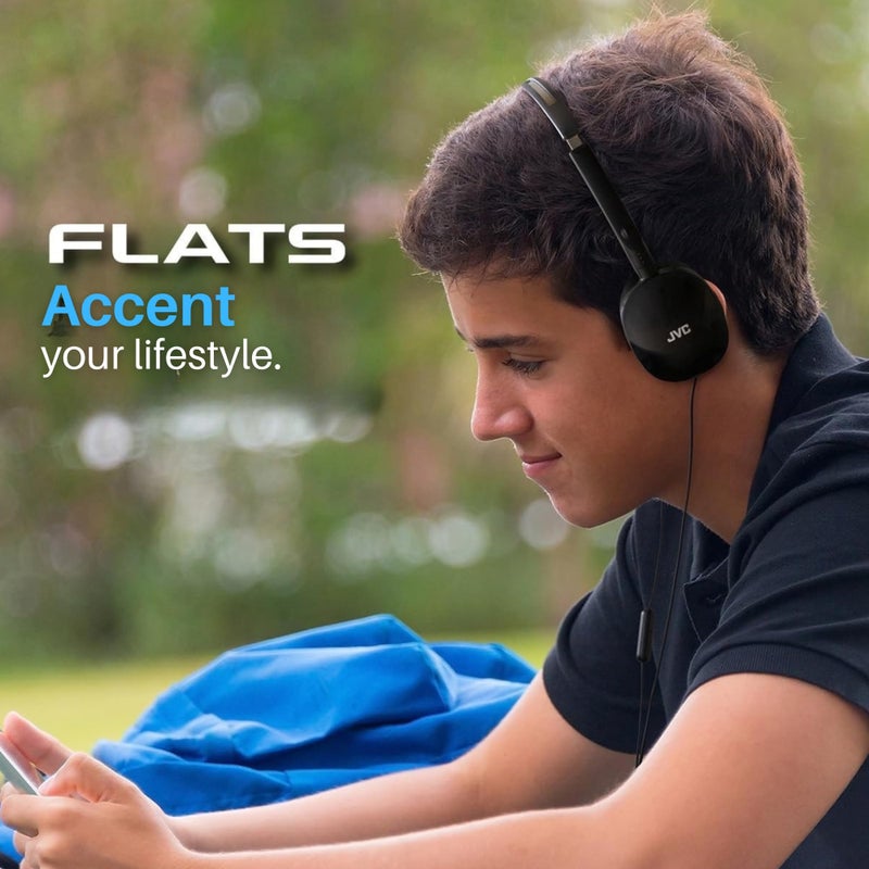 JVC سماعات رأس ملونة قابلة للطي مسطحة من JVC مع جهاز تحكم وميكروفون، سلك بطول 3.94 قدم موصل نحاسي 3.5 مم - HAS160MB، قابلة للتعديل - Image 3