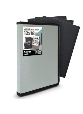 Dunwell 12x18 Art Portfolio Binder with Mounting Paper Silver Large Portfolio Folder for Artwork Storage 24 Clear Sleeves Display 48 Pages AcidFree Poly 12 x 18 Presentation Book - pzsku/Z07DA63E0124D7CAA5390Z/45/1749489277/66a53aa7-0d86-4e37-b793-f19638d1b891