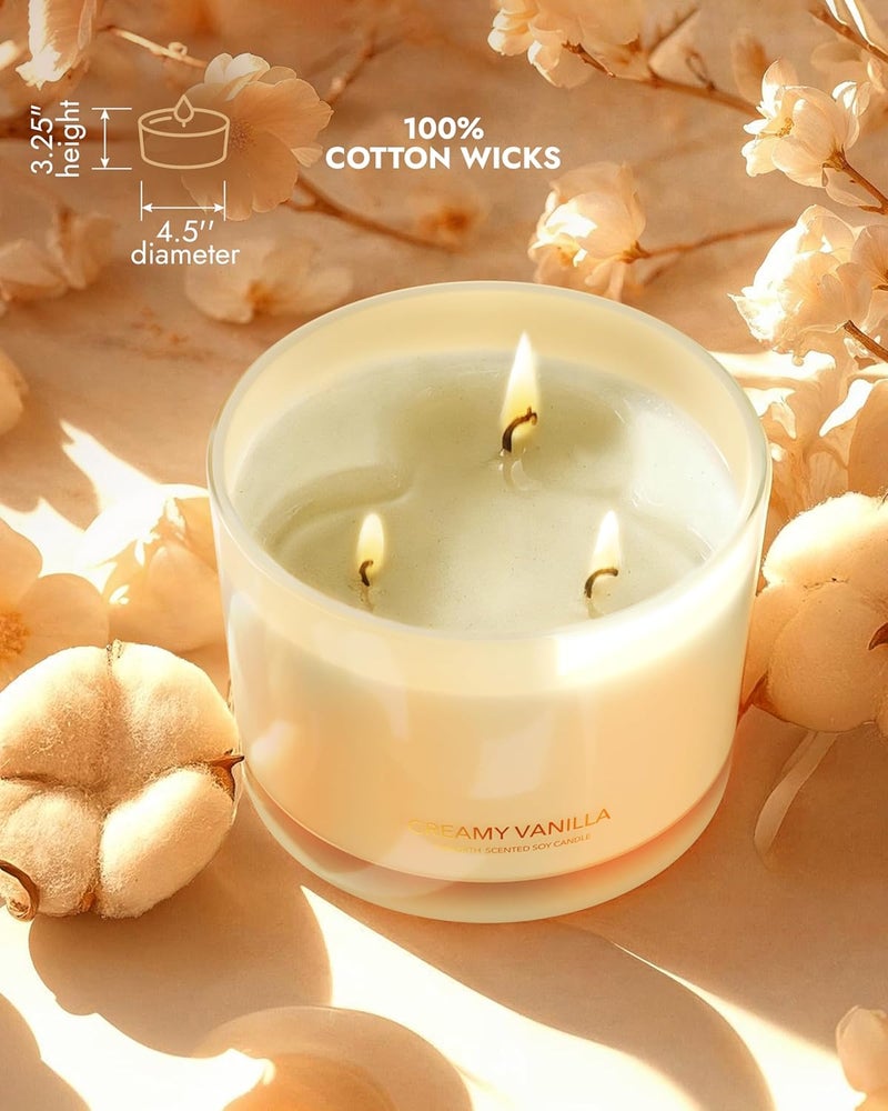 96NORTH Creamy Vanilla Scented Candles | Large 3 Wick Jar Candle | Up to 40 Hours Burning Time | 100% Natural Soy Wax | Relaxing Scented Candle for Home | Gift-Ready Luxury Candle for Men & Women - Image 5