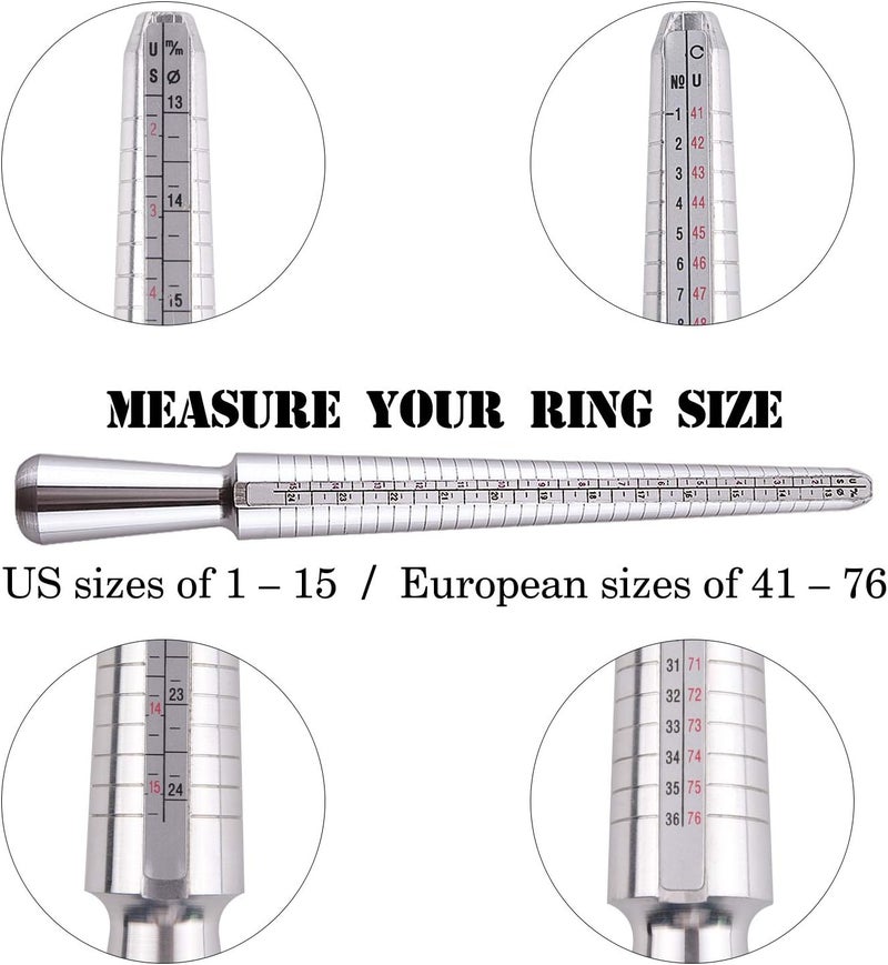KUUQA Metal Ring Mandrel Ring Sizer Ring Sizer Gauge Set Rubber Hammer Mallet Wood Ring Mandrel Adjuster Stick with 2 Piece Jewelry Polishing Cloths Jewelry Making Kit - Image 2