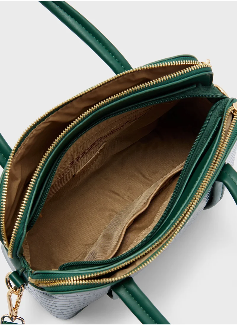 Khizana Double Zip Croc Satchel Bag