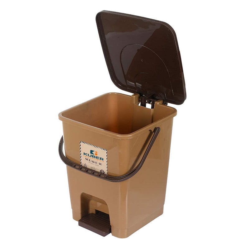 Kuber Industries Kuber Industries StepOn Pedal Dustbin With LidPlastic Dustbin for Kitchen Bedroom BathroomHeavy Duty Waste Bin Brown  - Image 1