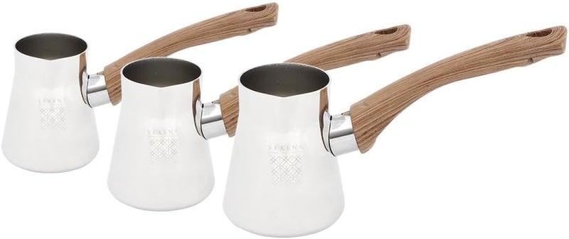 Serenk Definition 4 Pieces Turkish Coffee Pot Set, 18/10 Stainless Steel, Stove Top Coffee Maker, 2-3-4 Cups - Image 2