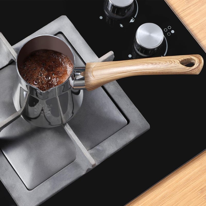 Serenk Definition 4 Pieces Turkish Coffee Pot Set, 18/10 Stainless Steel, Stove Top Coffee Maker, 2-3-4 Cups - Image 5