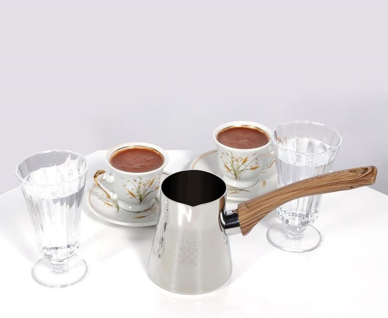Serenk Definition 4 Pieces Turkish Coffee Pot Set, 18/10 Stainless Steel, Stove Top Coffee Maker, 2-3-4 Cups - Image 4
