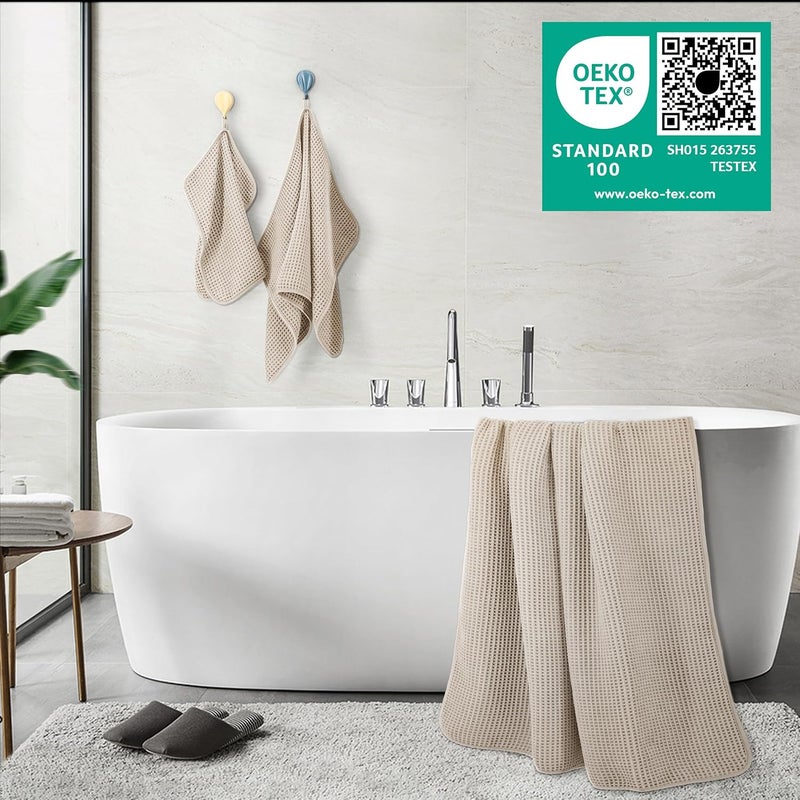 Polyte Oversize, 60 x 30 in., Quick Dry Lint Free Microfiber Bath Towel Set, 6 Piece (Waffle Weave) - Image 4