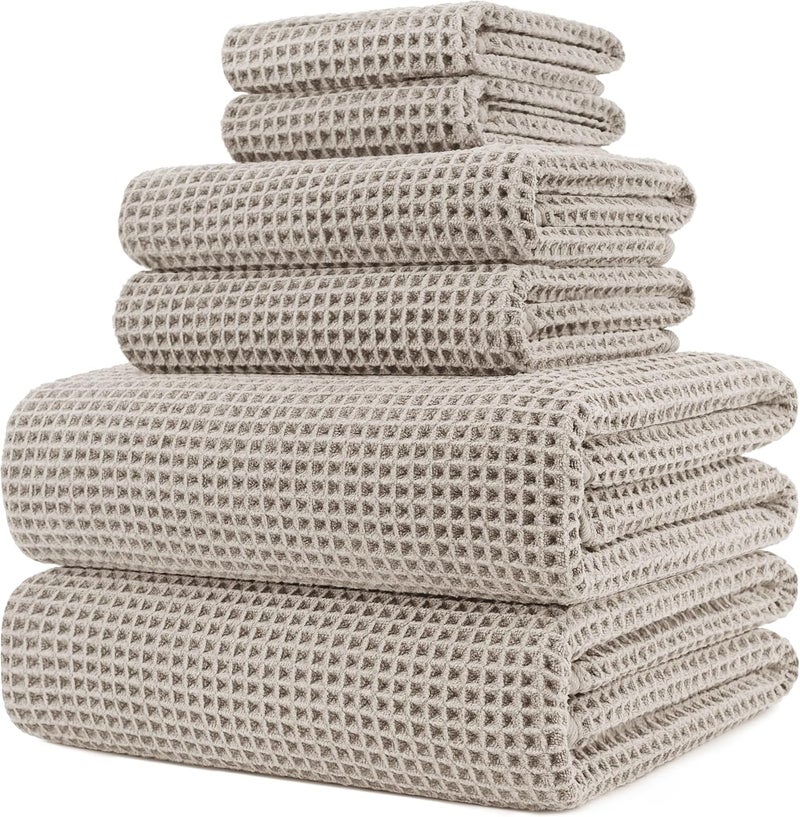 Polyte Oversize, 60 x 30 in., Quick Dry Lint Free Microfiber Bath Towel Set, 6 Piece (Waffle Weave) - Image 1