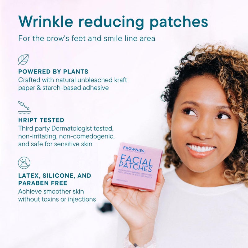 Frownies Facial Patches for Wrinkles on the Corner of Eyes & Mouth - Hypoallergenic Anti-Wrinkle Face Tape - Wrinkle Patch to Smooth & Soften Crow’s Feet & Smile Lines - For Overnight Use, 144 Patches - Image 2