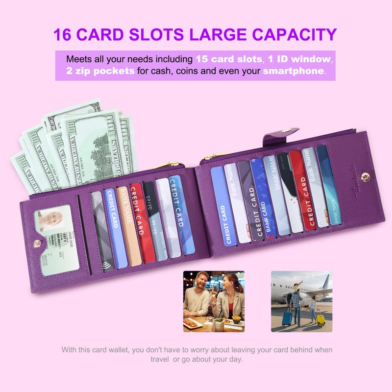 Travelambo RFID Wallet Women Large Size Bifold Multi Card Wallet Case with Zipper Pocke Credit Card Holder for Women - Image 4