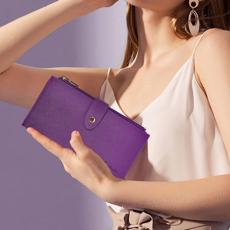 Travelambo RFID Wallet Women Large Size Bifold Multi Card Wallet Case with Zipper Pocke Credit Card Holder for Women - Image 2