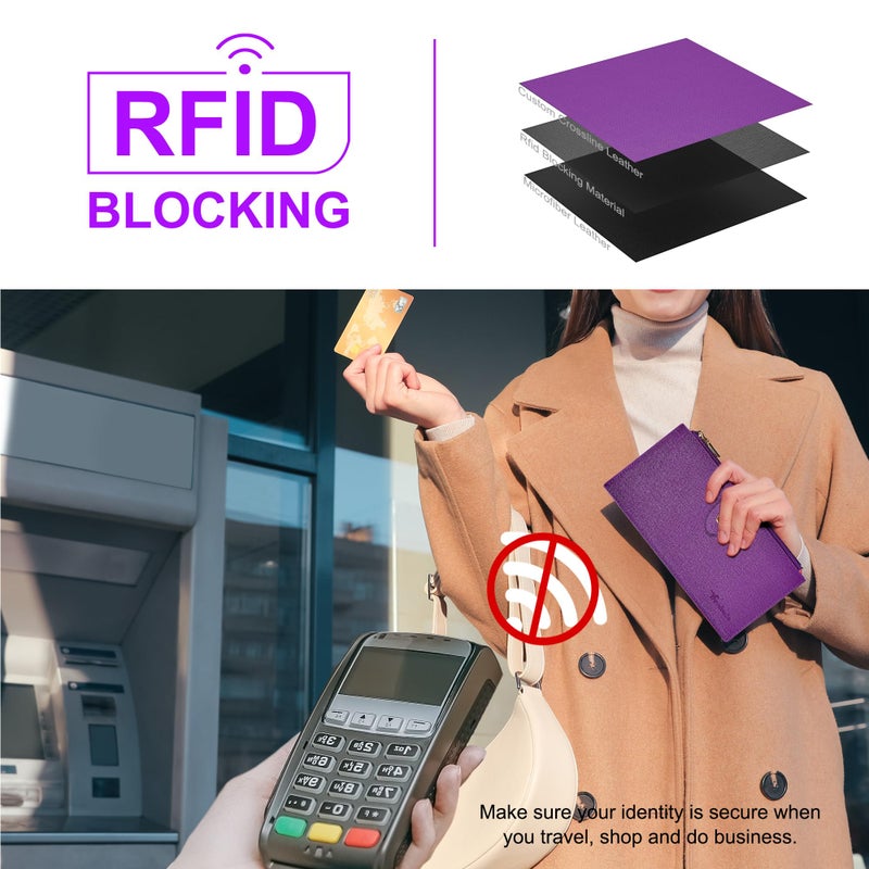Travelambo RFID Wallet Women Large Size Bifold Multi Card Wallet Case with Zipper Pocke Credit Card Holder for Women - Image 3
