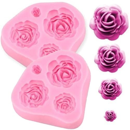 SUNKOOL Roses Mold Flower Silicone Cake Molds Chocolate Sugarcraft Decorating Fondant Fimo Tools 4 Size Pink 2 Piece - Image 1