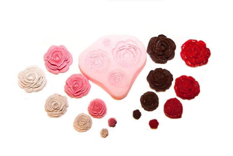 SUNKOOL Roses Mold Flower Silicone Cake Molds Chocolate Sugarcraft Decorating Fondant Fimo Tools 4 Size Pink 2 Piece - Image 4