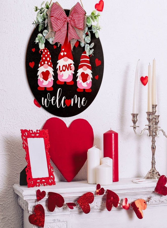 وولاين لافتة ترحيبية على شكل قزم عيد الحب من Whaline، لافتة خشبية معلقة على شكل قلب مع فيونكة، لافتة إكليل ريفي، زينة باب لحفلات الزفاف والذكرى السنوية، ديكور منزلي داخلي وخارجي، جدار ونافذة - Image 3