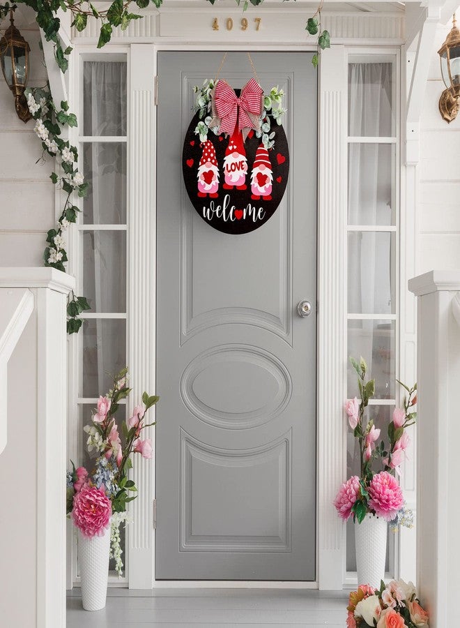 وولاين لافتة ترحيبية على شكل قزم عيد الحب من Whaline، لافتة خشبية معلقة على شكل قلب مع فيونكة، لافتة إكليل ريفي، زينة باب لحفلات الزفاف والذكرى السنوية، ديكور منزلي داخلي وخارجي، جدار ونافذة - Image 4