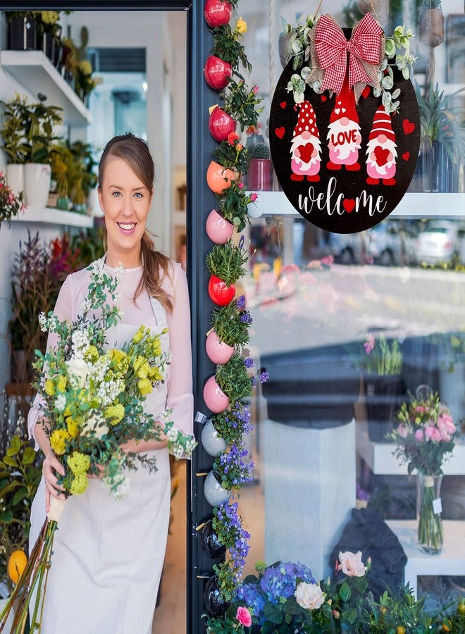 وولاين لافتة ترحيبية على شكل قزم عيد الحب من Whaline، لافتة خشبية معلقة على شكل قلب مع فيونكة، لافتة إكليل ريفي، زينة باب لحفلات الزفاف والذكرى السنوية، ديكور منزلي داخلي وخارجي، جدار ونافذة - Image 5