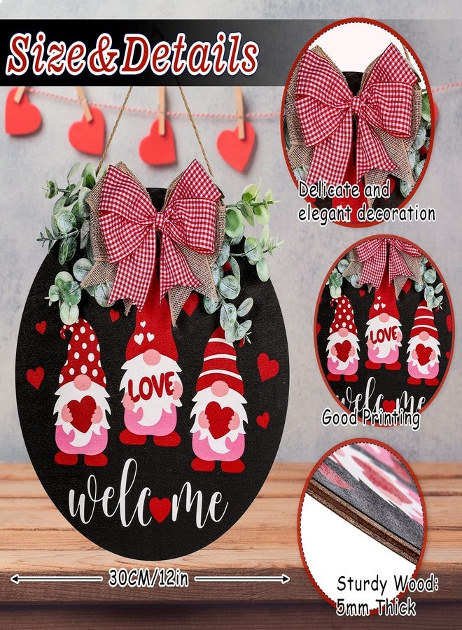 وولاين لافتة ترحيبية على شكل قزم عيد الحب من Whaline، لافتة خشبية معلقة على شكل قلب مع فيونكة، لافتة إكليل ريفي، زينة باب لحفلات الزفاف والذكرى السنوية، ديكور منزلي داخلي وخارجي، جدار ونافذة - Image 2