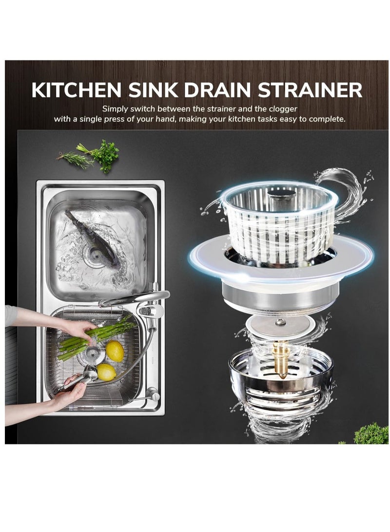 Zikra Upgraded 3-in-1 Kitchen Sink Strainer And Stopper, 304 Stainless Steel Pop-Up Sink Stopper with Fast Drainage, Anti-Clogging Basket Filter, Odor & Insect Blocking for US Standard 3-1/2 Inch Drain - Image 2