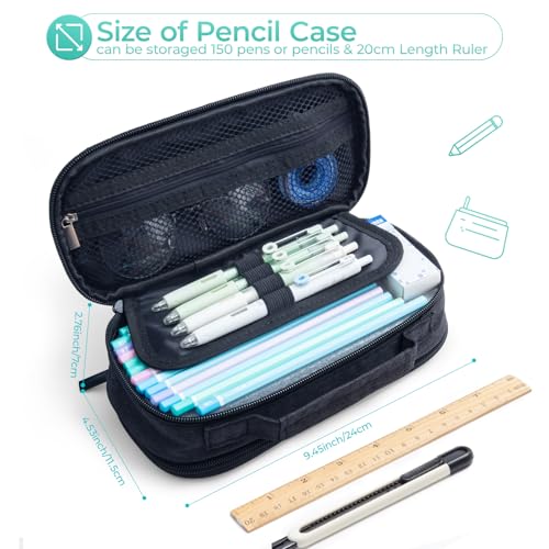 M.G حافظة أقلام M&G بسعة كبيرة، حقيبة أقلام بسعة كبيرة، منظم حقيبة أقلام متعددة الفتحات، حقائب أقلام كبيرة محمولة بسحاب لفرش المكياج للشباب والفتيات في المكتب (أسود) - Image 5