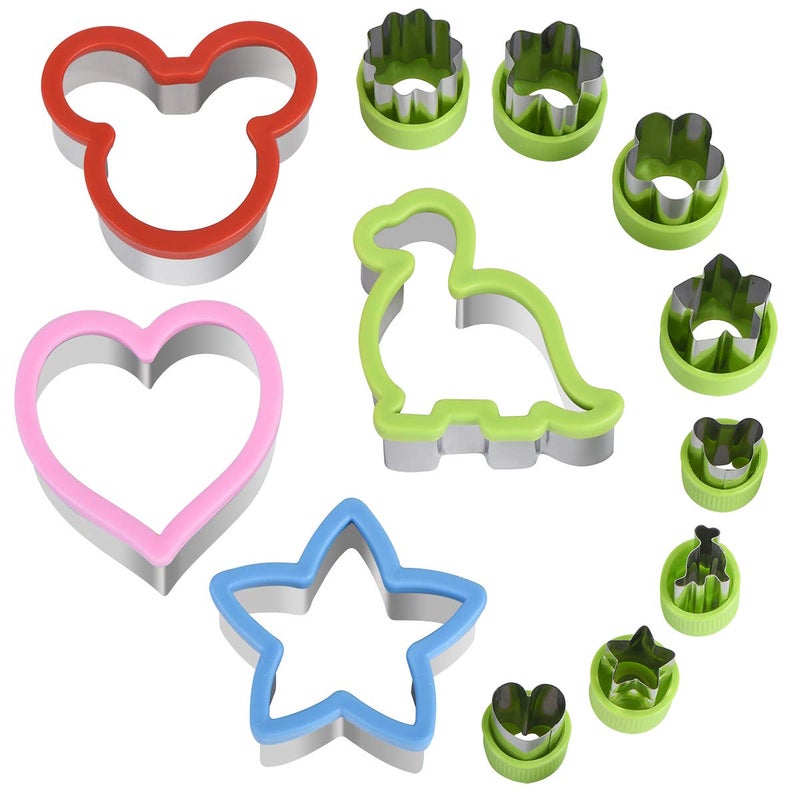 Hhyn Sandwich Cutters Set for Kids Mickey Mouse Dinosaur Star Heart Shapes and Mini Vegetable Fruit Cookie Cutters Food Mold for Holiday and Party