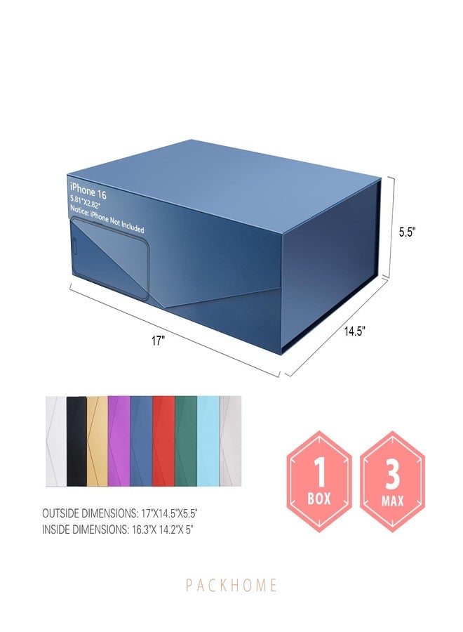 PACKHOME 17x14.5x5.5 Inches, Extra Large Gift Box with Lid, Magnetic Closure Box for Clothes and Large Gifts (Glossy Blue) - Image 2