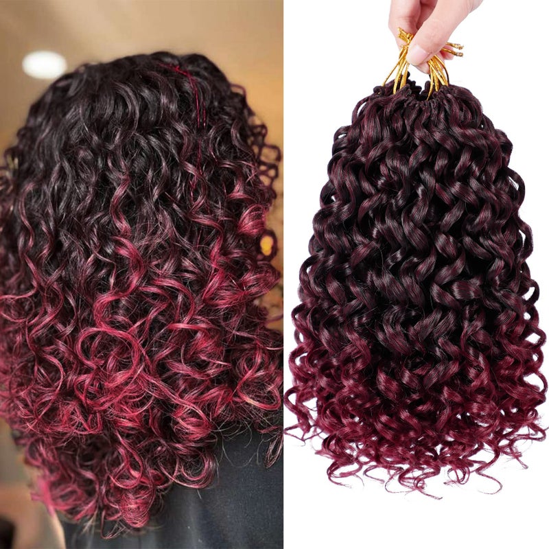 7 Packs GoGo Curl Crochet Hair 10 Inch Red Burgundy Short Curly Crochet Hair for Women Beach Curl Water Wave Deep Twist Crochet Braids Synthetic Braiding Hair Extensions 10 Inch T1BBUG