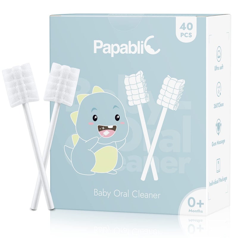 Papablic 40-Pack Baby Tongue Cleaner, Baby Oral Cleaner, Disposable Baby Mouth Cleaner Newborn, Upgrade Gum Cleaner with Paper Handle for Babies and Infants Ages 0-2 Years - Image 1