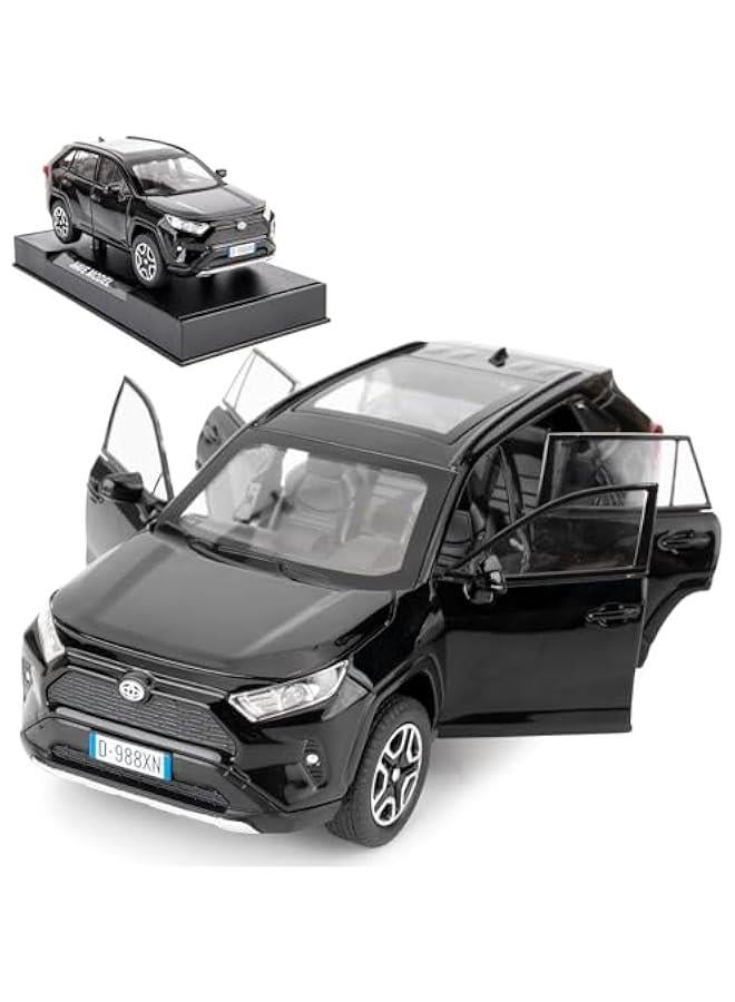 سيارة نموذجية RAV4 بمقياس 1/32 مصنوعة من سبائك معدنية قابلة للتجميع مع ضوء وصوت، يمكن فتح باب السيارة للأولاد والبنات كهدية للأطفال الصغار (أسود) - Image 1