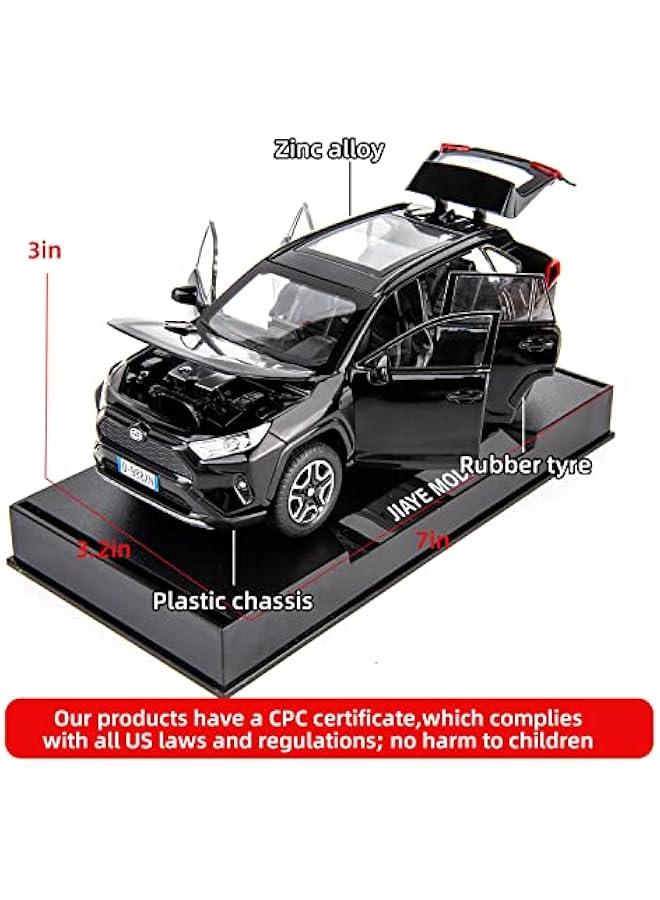 سيارة نموذجية RAV4 بمقياس 1/32 مصنوعة من سبائك معدنية قابلة للتجميع مع ضوء وصوت، يمكن فتح باب السيارة للأولاد والبنات كهدية للأطفال الصغار (أسود) - Image 2